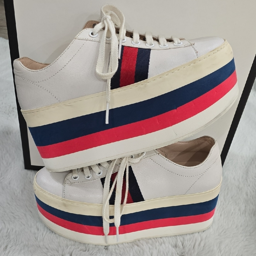 Gucci White Platform Sneakers with Red and Blue Stripes - Picture 5 of 12